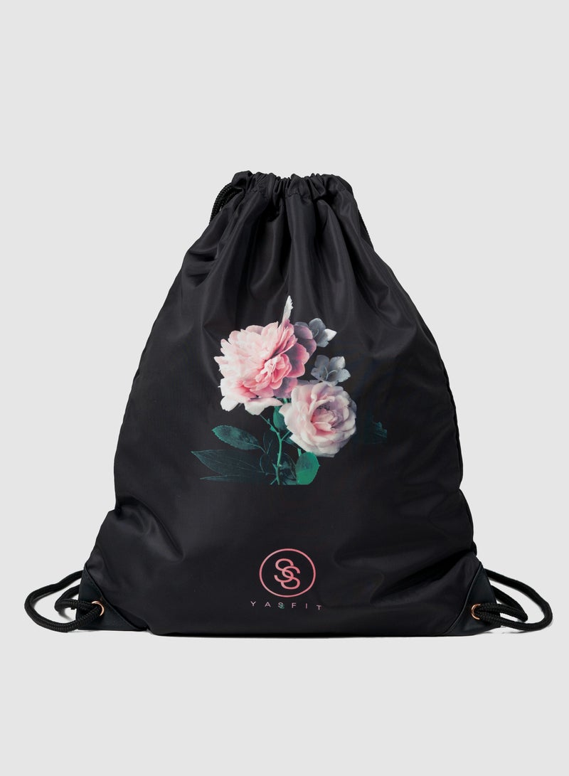 Drawstring Backpack - Practical Gym Backpack For Women - Cute Rose Print Dwastring Bag - Soft PU Leather Polyster - Waterproof Fabric (Polyurethane (PU))