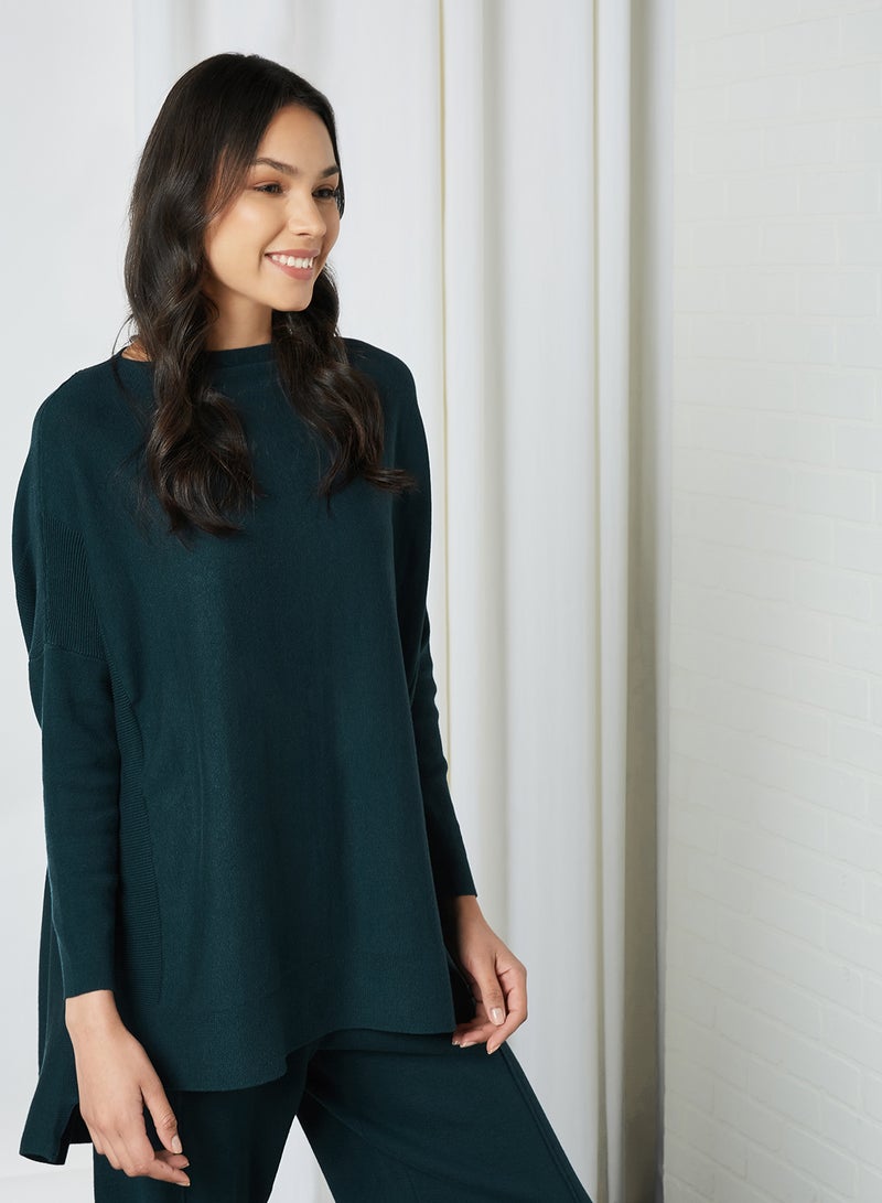 Knit Longline Top Petrol-Green