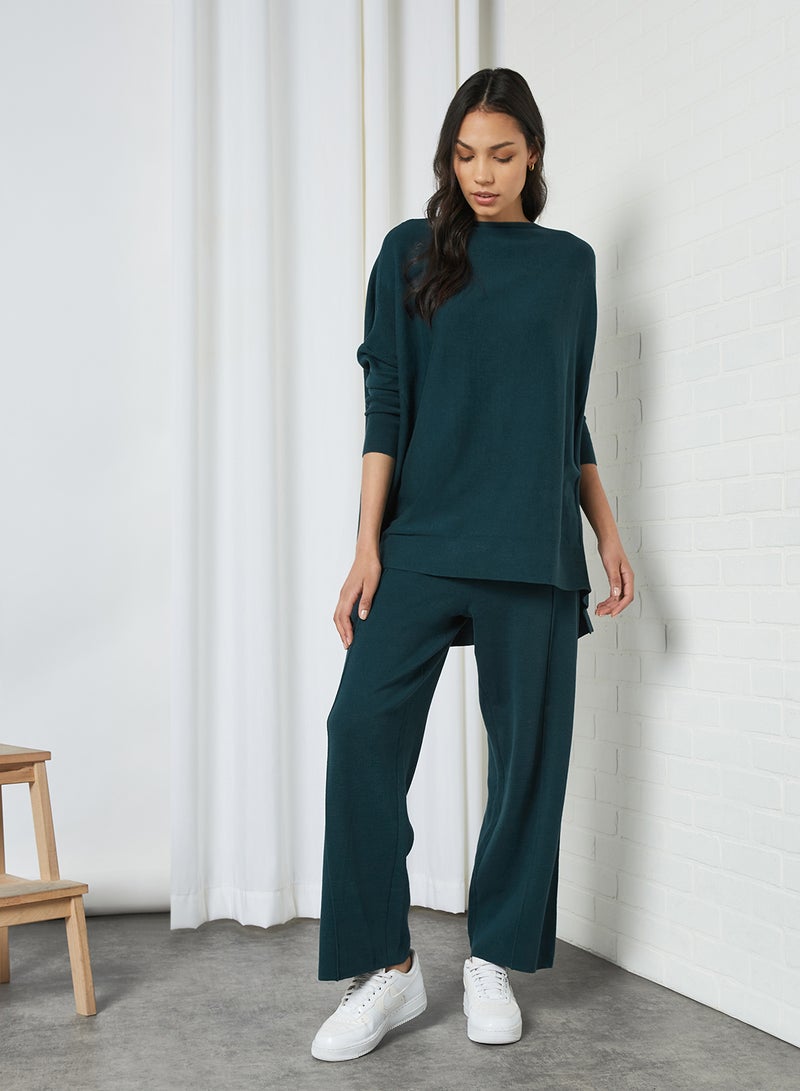 Knit Longline Top Petrol-Green