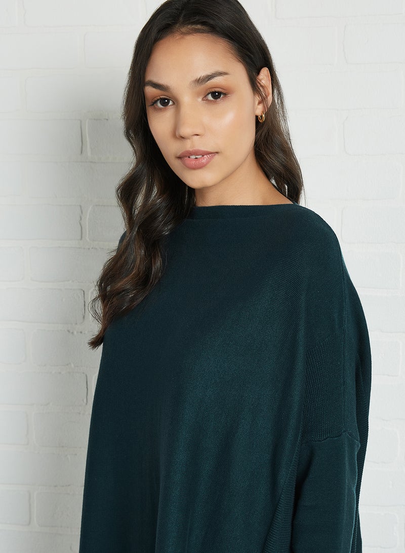 Knit Longline Top Petrol-Green