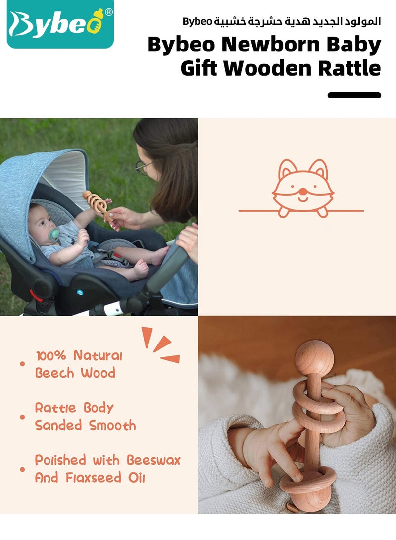 7 PCS Baby Gift Set, Newborn Baby Shower Gift for Boys Girls, Baby Gift Basket with Essential Stuff, Includes Blanket, Wooden Rattle Toy, Baby Bib and Socks, Greeting Card, Newborn Baby Gift Set