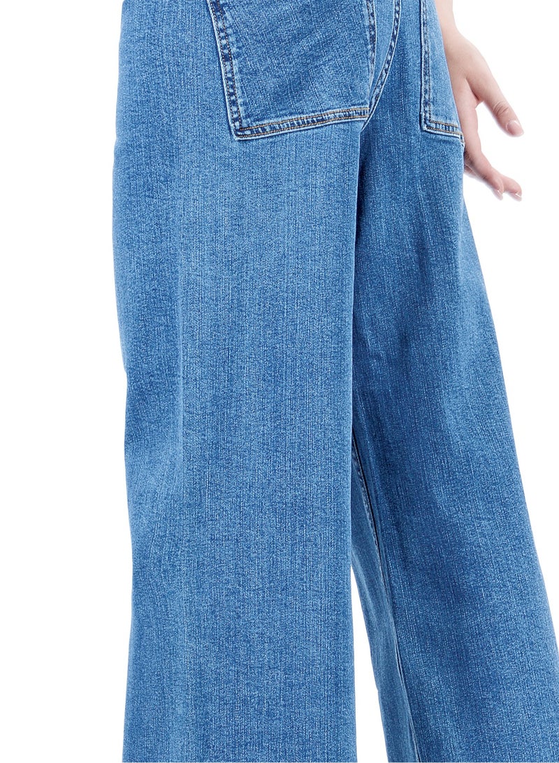 Web Denim Women's High Waist Cut Hem Wide Leg Jeans - Stylish Comfort Denim Pants