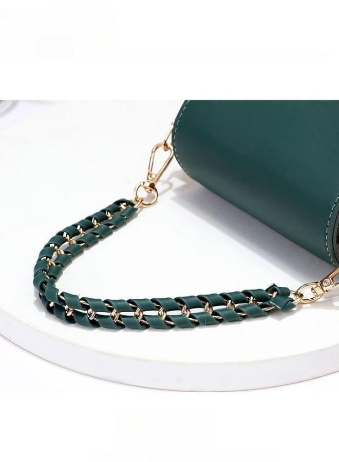 Women's Hand Woven Chain Shoulder Bag, Ladies PU Leather and High Quality Hardware Handbag Tote Bags Clutch Bag, Premium Dress Crossbody Bags Sling Bag Side Bag Carry Bag(Green and White)