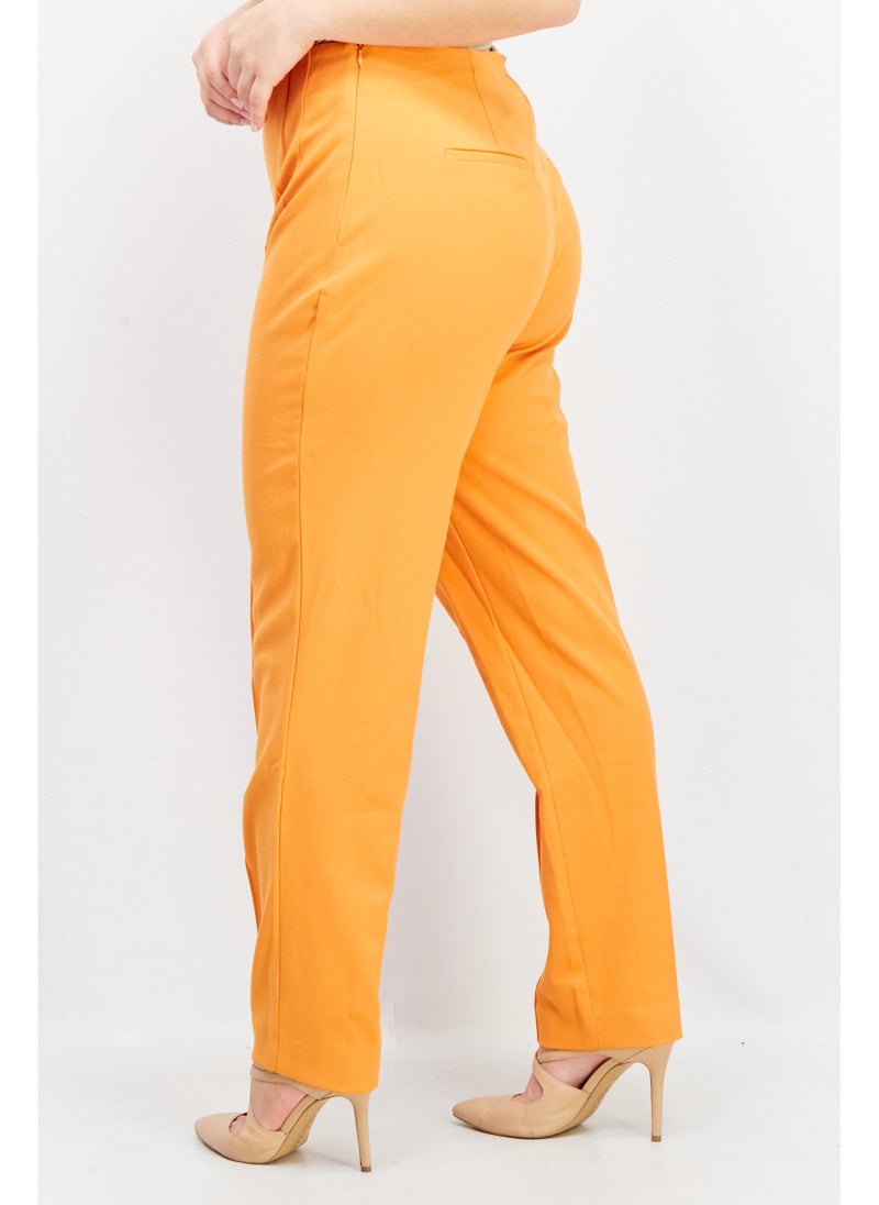 Women Regular Fit Wide Leg Plain Trouser Pants, Orange