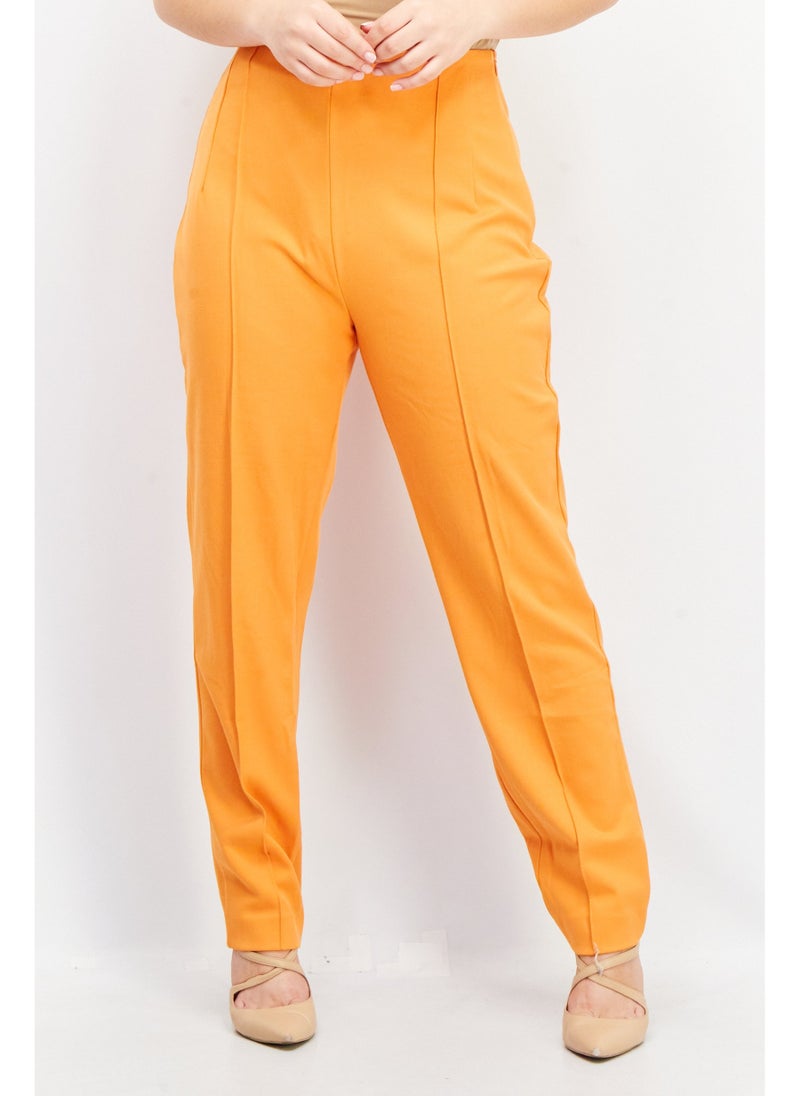 Women Regular Fit Wide Leg Plain Trouser Pants, Orange