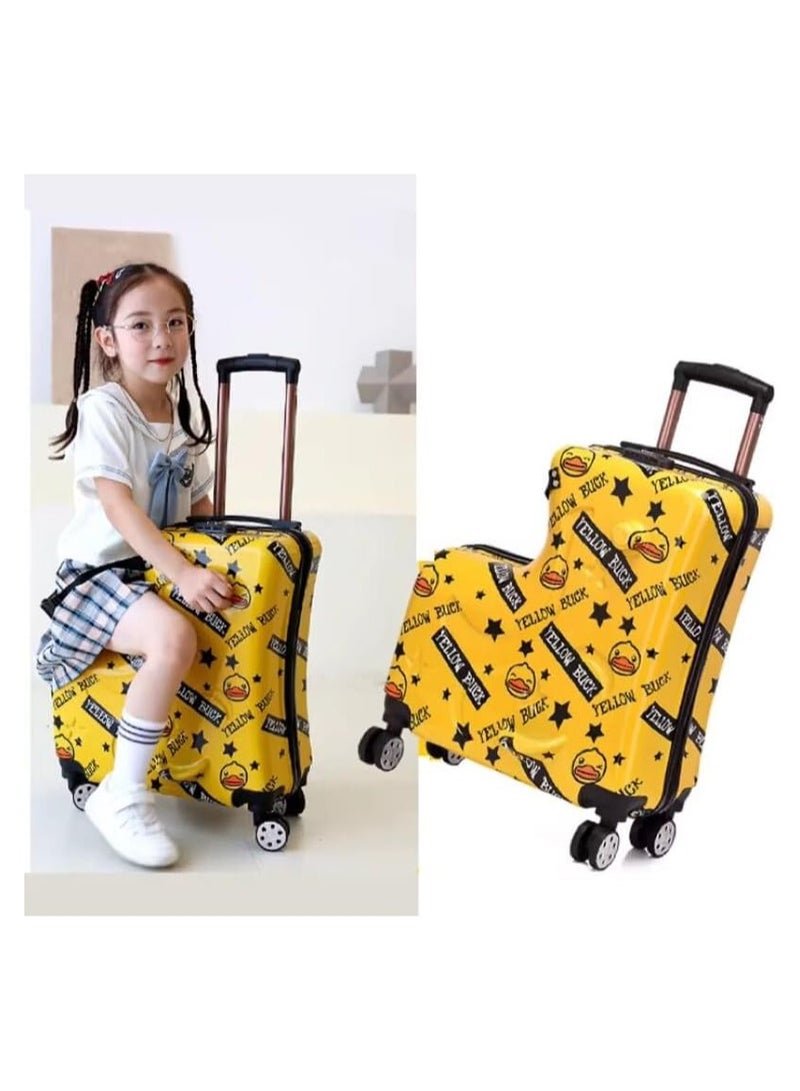 Unisex Kids Ride On Suitcase Travel Trolley Case Spinner Carry On Luggage With Wheels