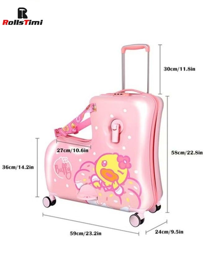 Ride-On Kids Luggage with Wheels Buffy Duck Pink