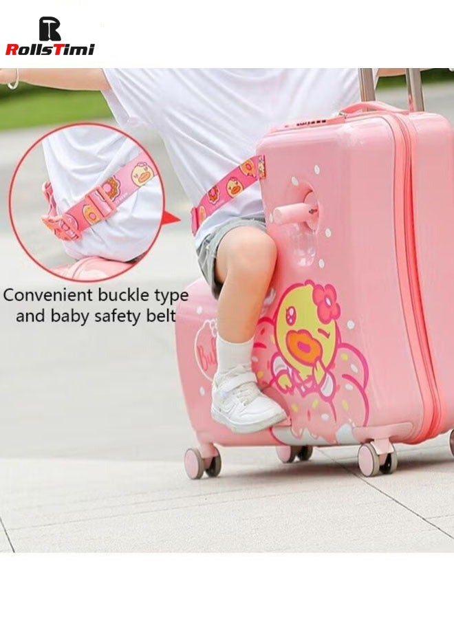 Ride-On Kids Luggage with Wheels Buffy Duck Pink