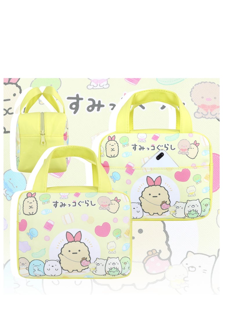 Portable Cartoon Lunch Bag, Reusable Insulated Anime Lunch Box, Suitable for Women, Men, Kids and Students Travel Picnic School (Yellow)