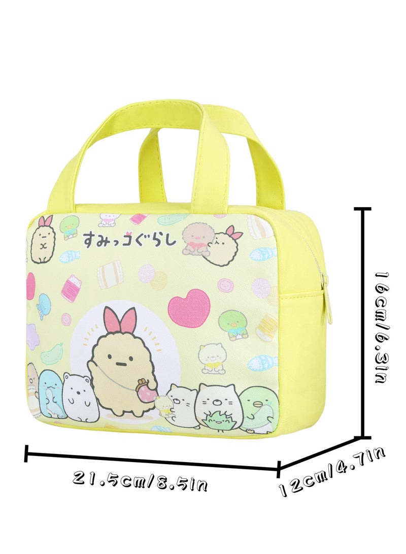 Portable Cartoon Lunch Bag, Reusable Insulated Anime Lunch Box, Suitable for Women, Men, Kids and Students Travel Picnic School (Yellow)