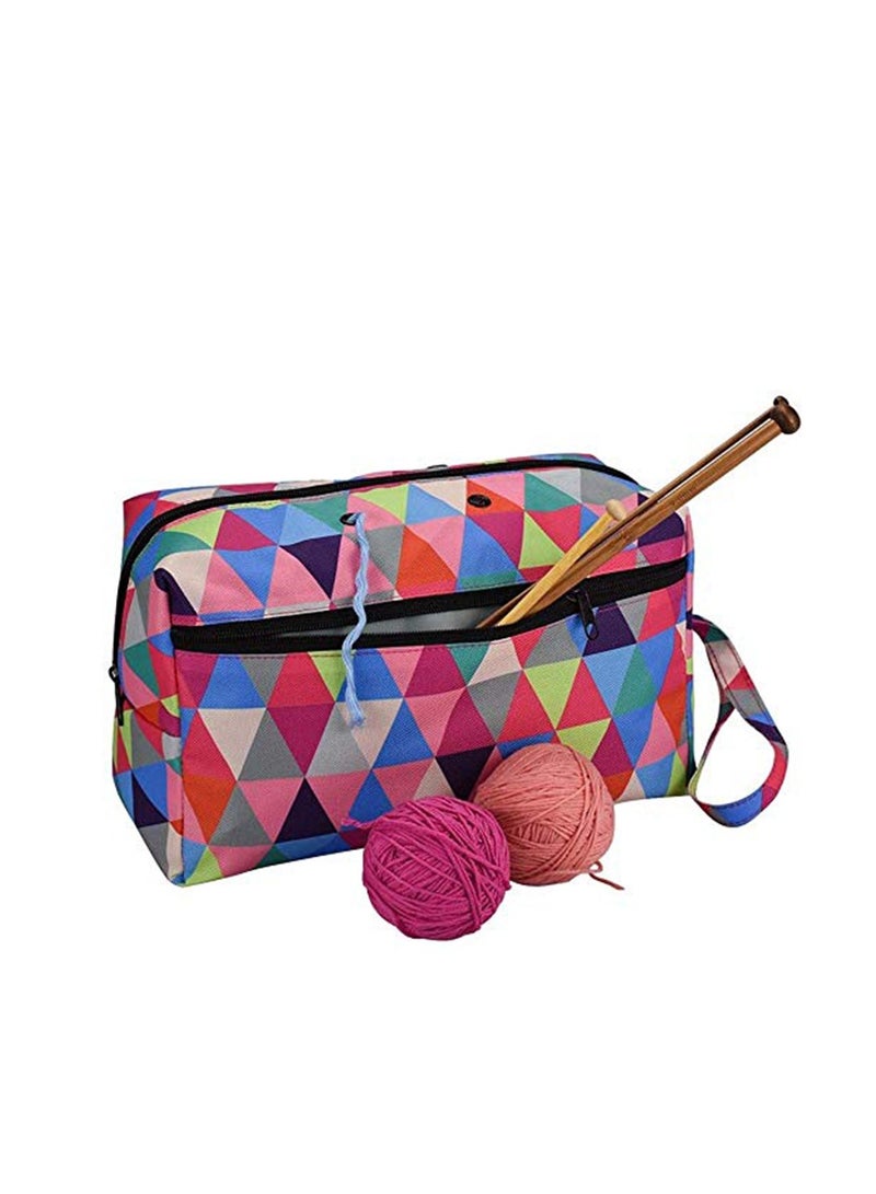 Crochet Bag, Knitting Yarn Storage Bag, Portable Crochet Tote Organizer with Zipper and Pockets, Color Oxford Sweater Crochet Hooks Organization Package for Wool and Needles Storage