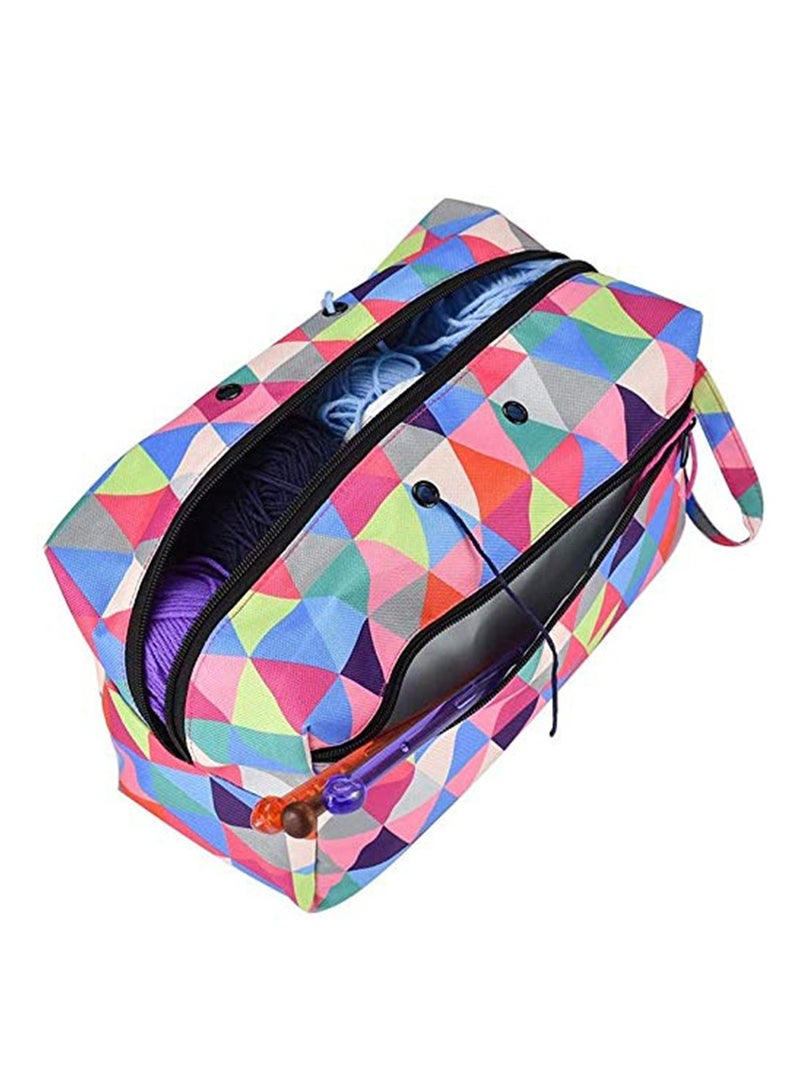 Crochet Bag, Knitting Yarn Storage Bag, Portable Crochet Tote Organizer with Zipper and Pockets, Color Oxford Sweater Crochet Hooks Organization Package for Wool and Needles Storage