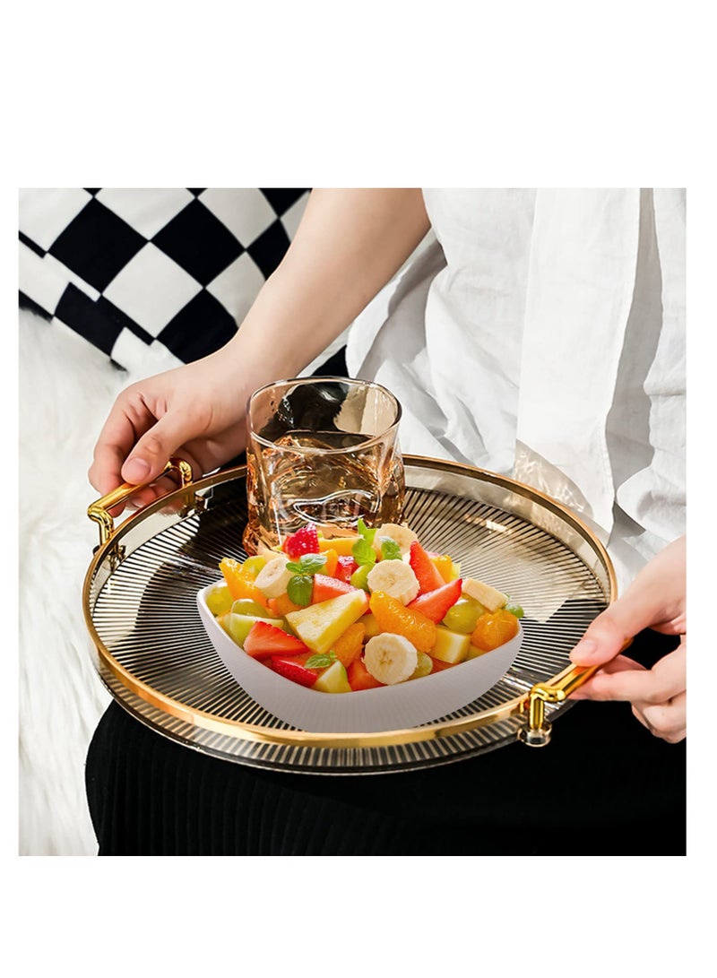 Elegant Round Acrylic Serving Tray with Gold Handles for Home and Restaurant Use, Perfect for Drinks, Breakfast, and Fruits