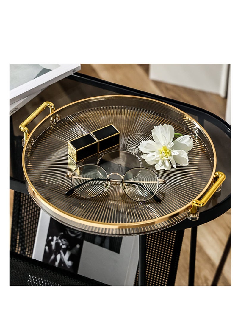 Elegant Round Acrylic Serving Tray with Gold Handles for Home and Restaurant Use, Perfect for Drinks, Breakfast, and Fruits