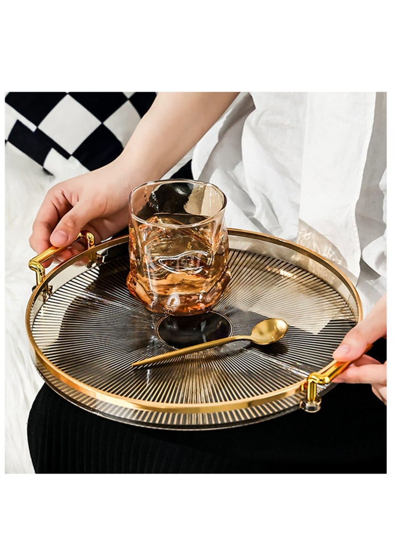 Elegant Round Acrylic Serving Tray with Gold Handles for Home and Restaurant Use, Perfect for Drinks, Breakfast, and Fruits