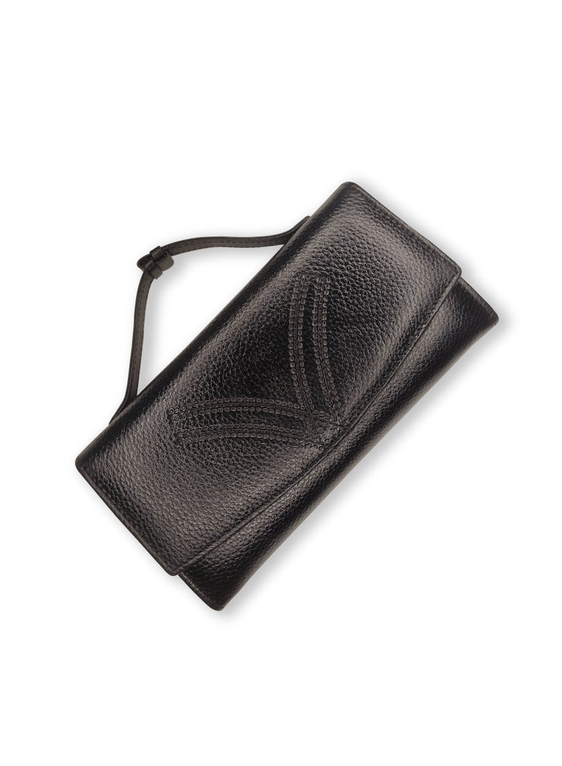 Genuine Leather Flap Black Wallet Women's Clutch Organizer