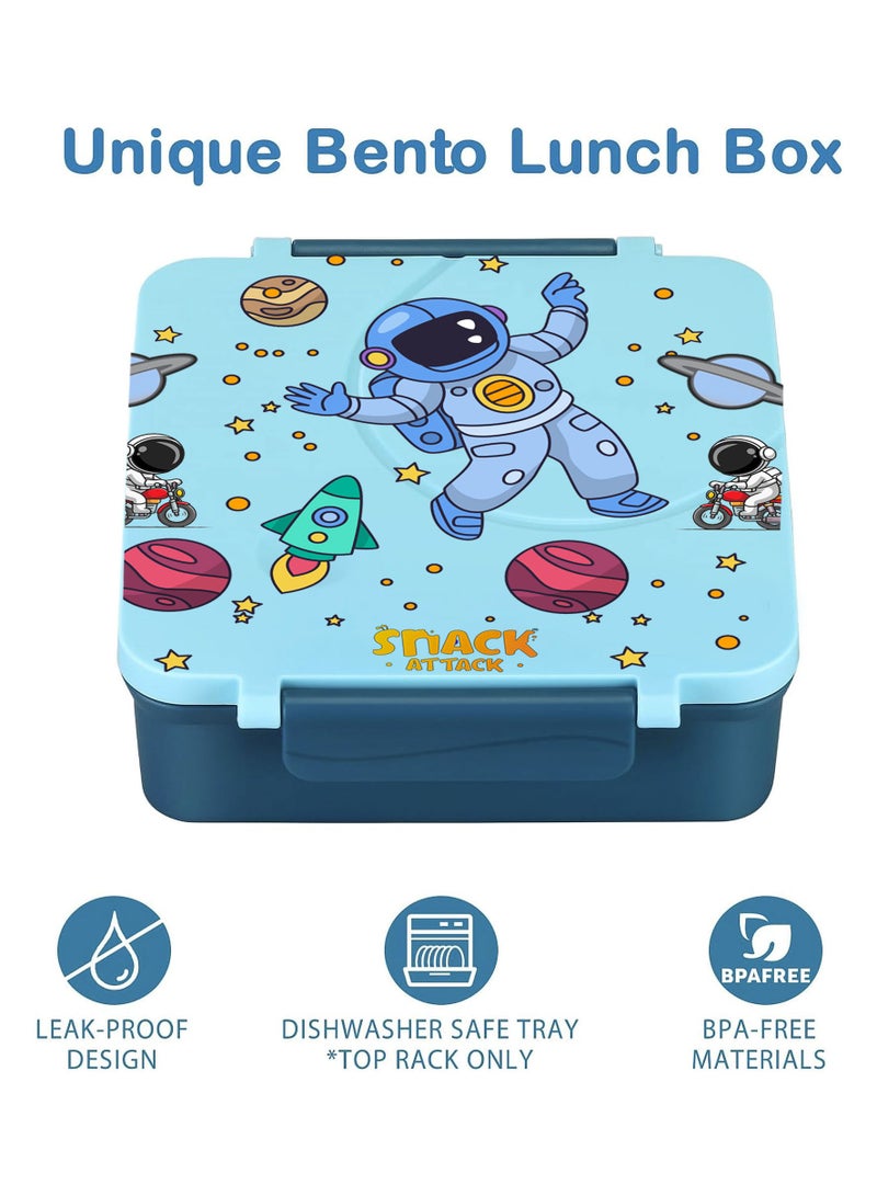 Snack Attack Bento Lunch Box for Kids school with 9.7oz Soup thermos, Leak-proof Lunch Containers with 5 Compartment, thermos Food Jar, Food Containers for School Blue