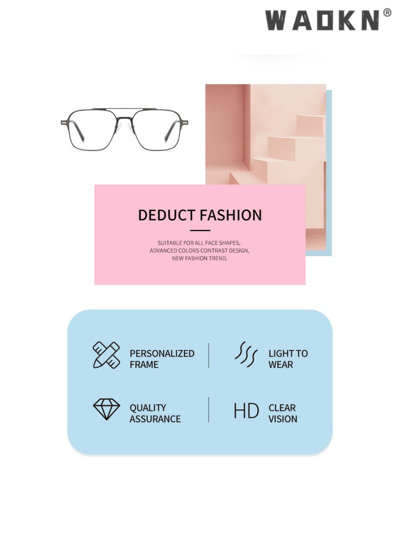 Magnetic Clip on Sunglasses Set for Men & Women Polarized UV Protection Retro Square Eyeglasses,2 in 1 Double Beam Magnetic Sunglasses Compatible with Degree Myopia Glasses Frame