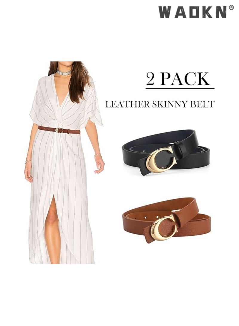 2 Pack C-buckle Double-sided Women's Leather belt Fashionable and Slim Fitting,Ladies Adjustable Belts for Jeans Pants Dresses Skinny Vintage Waist Belt Women's Accessories Waist Strap (Black,Brown)