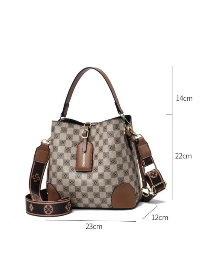 Women's Simple Large-capacity Shoulder Bag with 2 Types of Shoulder Straps, Ladies Plaid Retro Handbag Tote Bags Clutch Bag, Multi-pocket PU Leather Crossbody Bag Sling Bag Side Bag Carry Bag