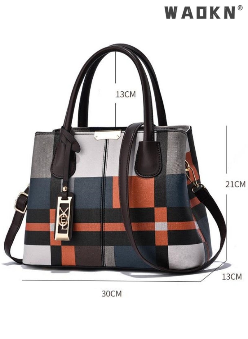 Women's New Luxury Shoulder Bag, Designer Plaid Handbag Crossbody Bag for Ladies, Simple and Fashionable PU Leather Tote Bag Carrying Bag Sling Bag Side Bag