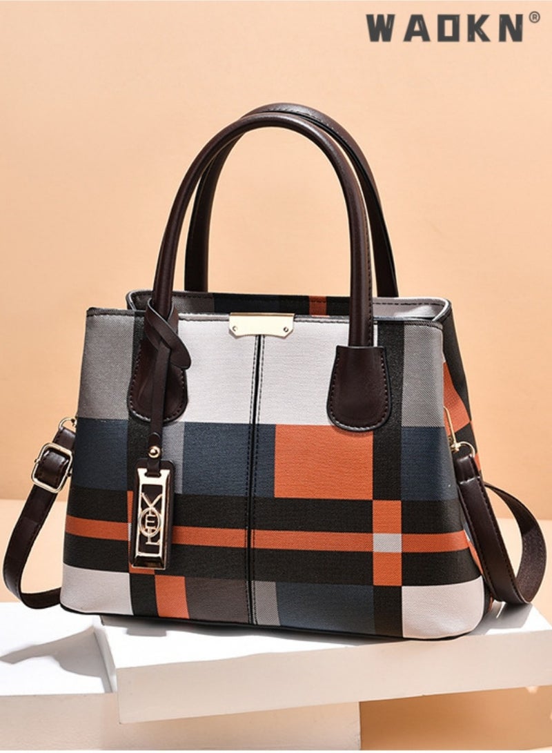 Women's New Luxury Shoulder Bag, Designer Plaid Handbag Crossbody Bag for Ladies, Simple and Fashionable PU Leather Tote Bag Carrying Bag Sling Bag Side Bag