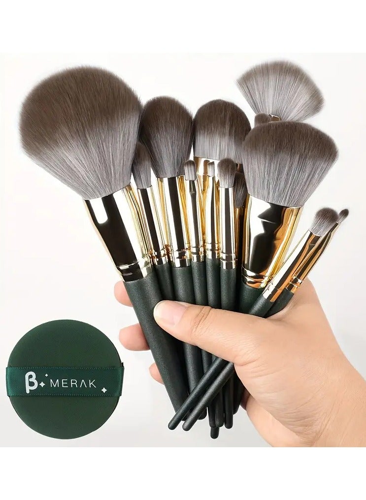 Makeup Brushes 14pcs Professional Brush Set Green Soft Powder Foundation Face Eye Brow Shadow -A