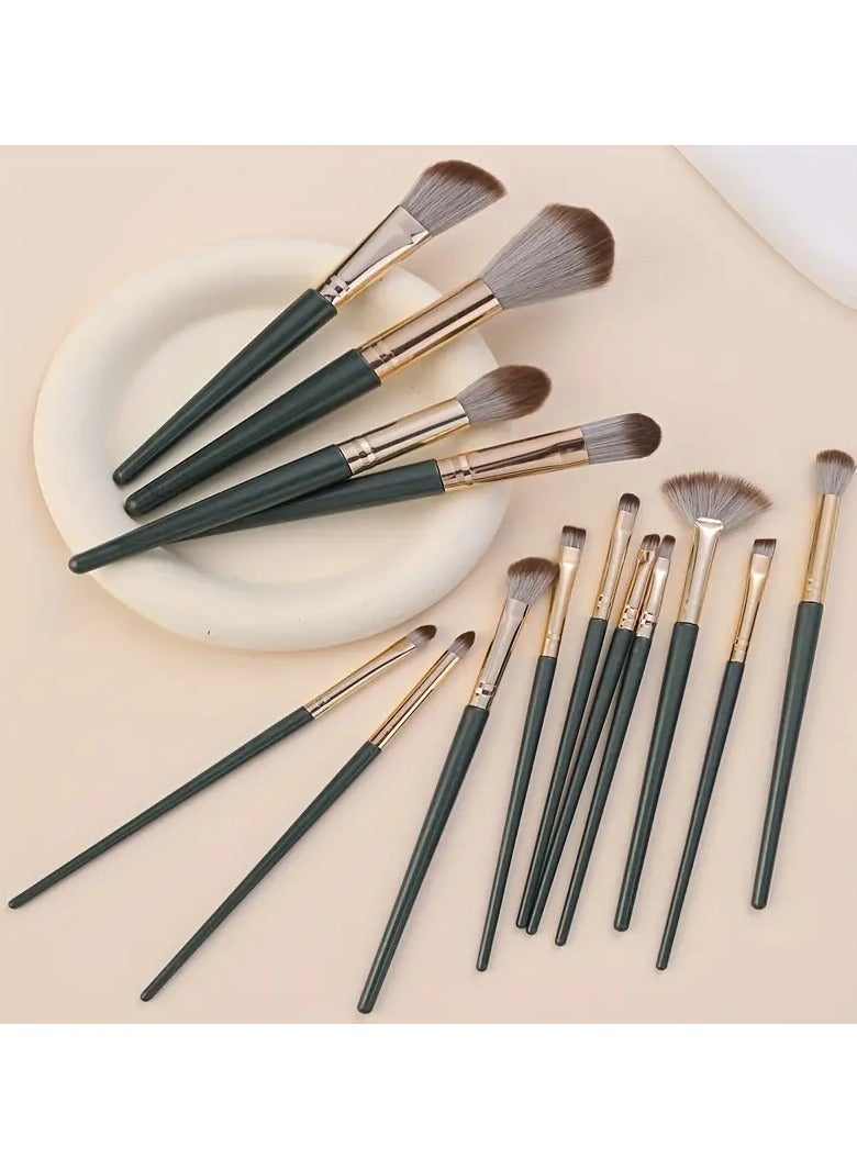 Makeup Brushes 14pcs Professional Brush Set Green Soft Powder Foundation Face Eye Brow Shadow -A