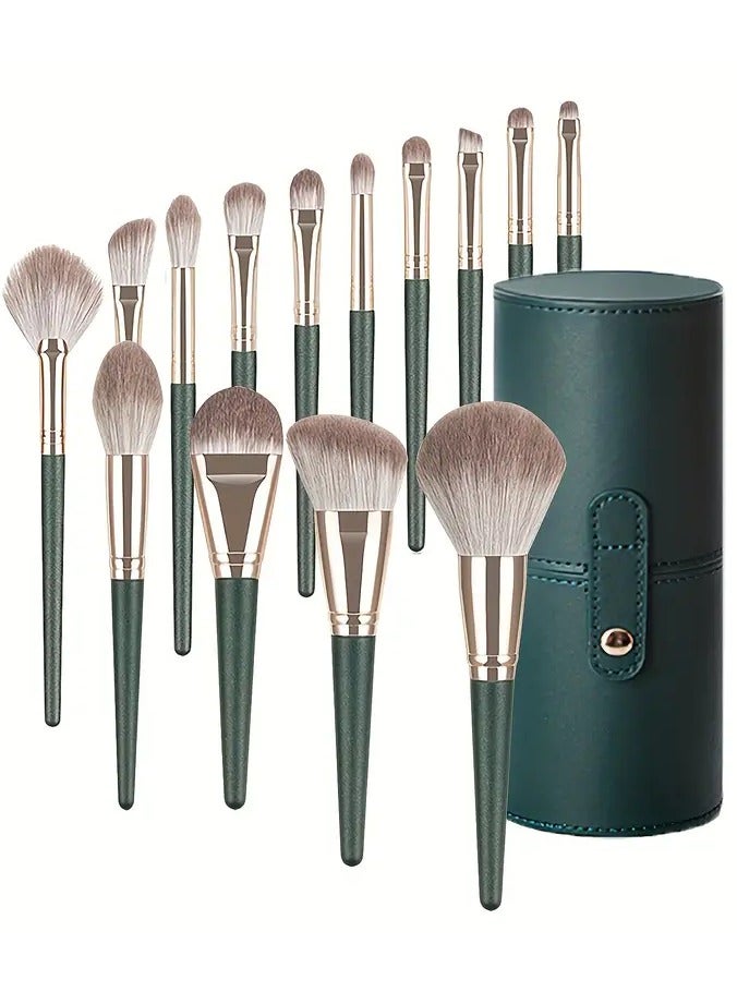 Makeup Brushes 14pcs Professional Brush Set Green Soft Powder Foundation Face Eye Brow Shadow -A