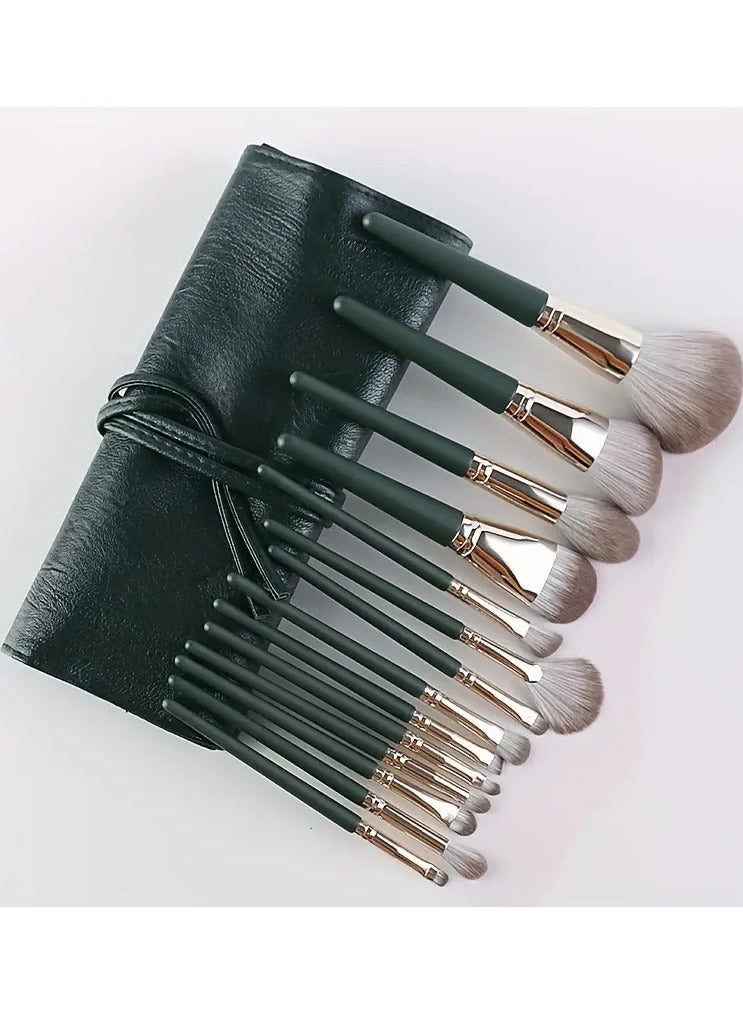 Makeup Brushes 14pcs Professional Brush Set Green Soft Powder Foundation Face Eye Brow Shadow -A