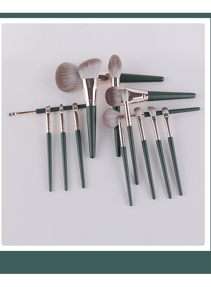 Makeup Brushes 14pcs Professional Brush Set Green Soft Powder Foundation Face Eye Brow Shadow -B