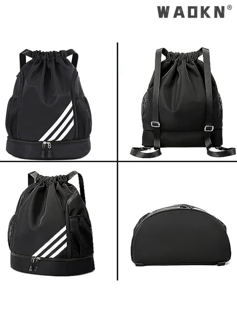 Waterproof Basketball Football Bundle Pocket Pull Rope Backpack Light Folding Travel Sports Easy Backpack Fitness Outdoors, Drawstring Backpack Resistant String Bag Swimming Gym Sports for Women Men