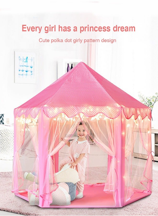 Princess castle play house game tent with starlight children's indoor hexagonal hexagonal tent baby decoration game house princess game castle tent dollhouse 140x140x135cm