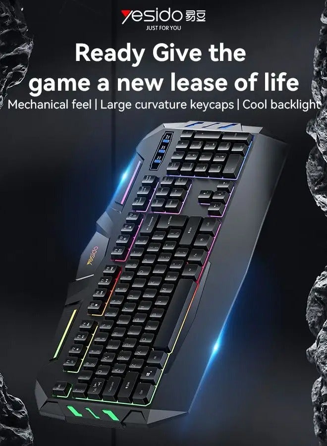 Mechanical feel Large curvature keycaps Cool Backlight 104 Full-key Layout 1.5M Long Wired Gaming Keyboard