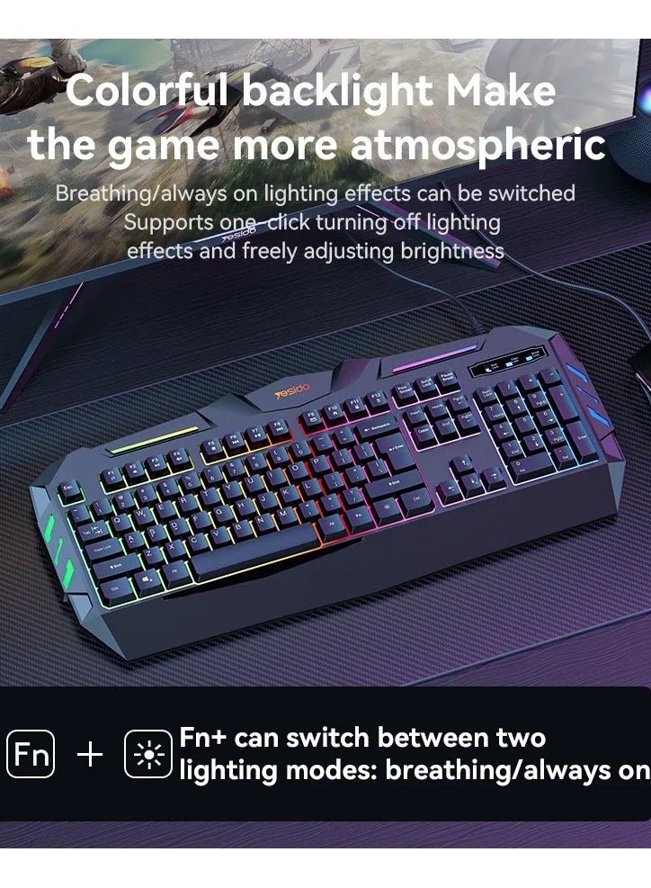 Mechanical feel Large curvature keycaps Cool Backlight 104 Full-key Layout 1.5M Long Wired Gaming Keyboard