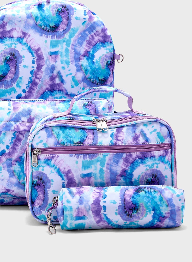 3 Piece Set Laptop Tie & Dye Backpack, Lunch Bag And Pencil Case