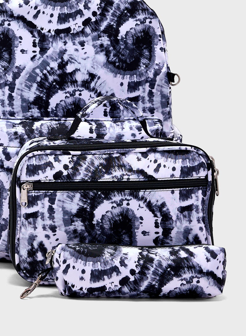 3 Piece Set Laptop Tie & Dye Backpack, Lunch Bag And Pencil Case