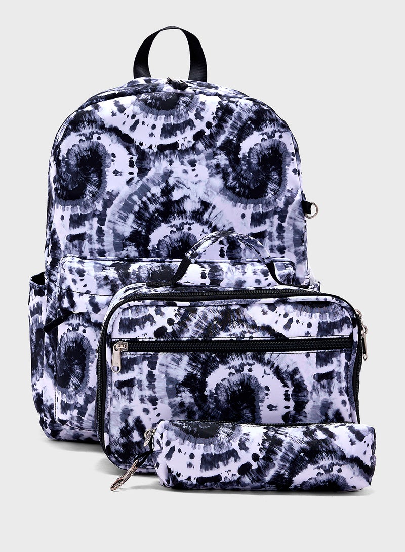 3 Piece Set Laptop Tie & Dye Backpack, Lunch Bag And Pencil Case