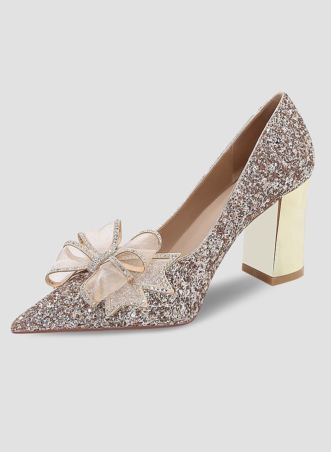 New Pointed Crystal Bow High Heels