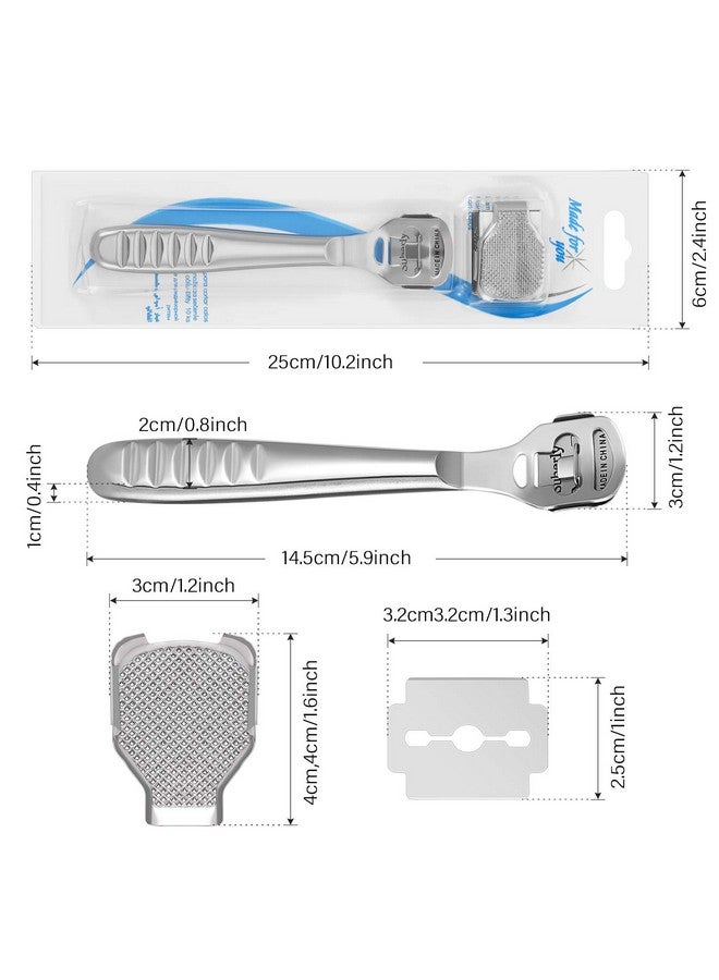 24 Pieces Callus Shaver Set 20 Replacement Slices Blades 2 Callus Shavers And 2 Foot File Head Foot Care Tools Steel Handle Hard Skin Remover For Hand Feet (Grooved Handle)