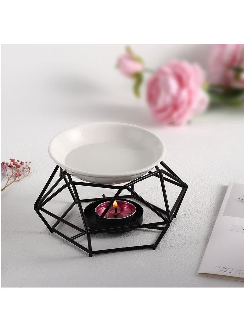Delicate Romantic Ceramic Tealight Candle Holder Oil Burner, Essential Oil Incense Aroma Diffuser Furnace, Metal Wax Melt Burner for Fragrance Warmer DiffuserHome Decoration (Black)