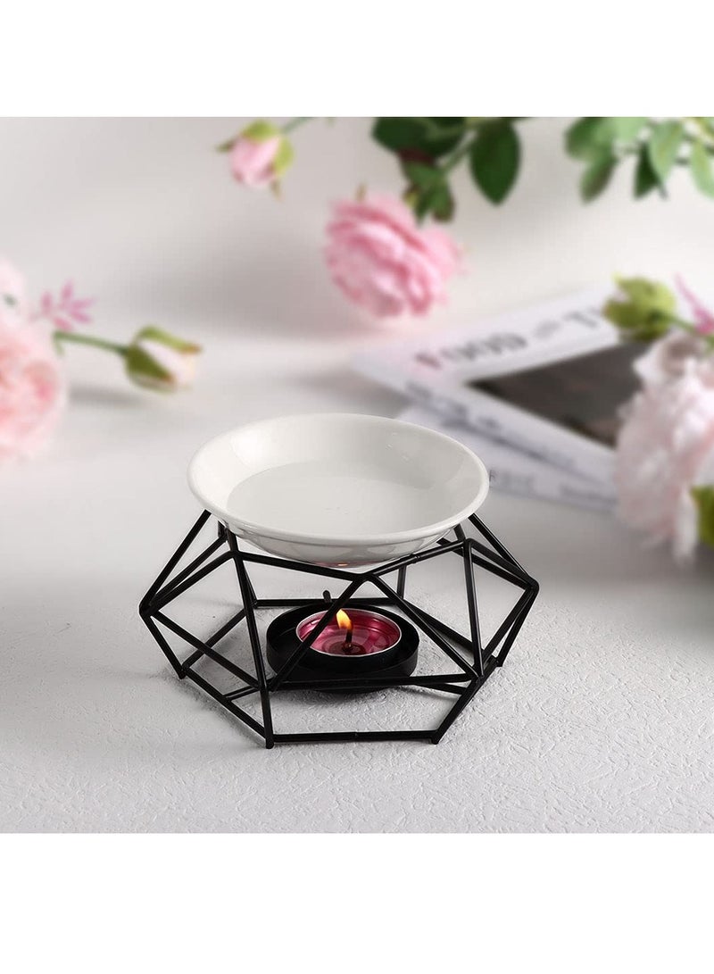 Delicate Romantic Ceramic Tealight Candle Holder Oil Burner, Essential Oil Incense Aroma Diffuser Furnace, Metal Wax Melt Burner for Fragrance Warmer DiffuserHome Decoration (Black)