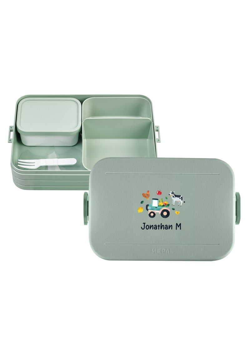 Large Personalised Farm Design Lunch Box- Nordic sage