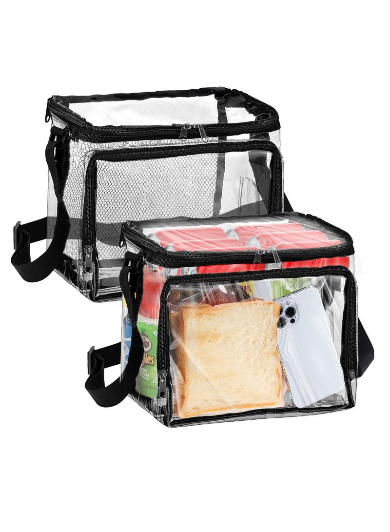 2 Pack Clear Lunch Bag, Clear Tote Bag with Adjustment Shouder Strap, Plastic See Through Stadium Bag for Women and Men, Work, School, Picnic, Travel (12.4x10.5x2.1 in)