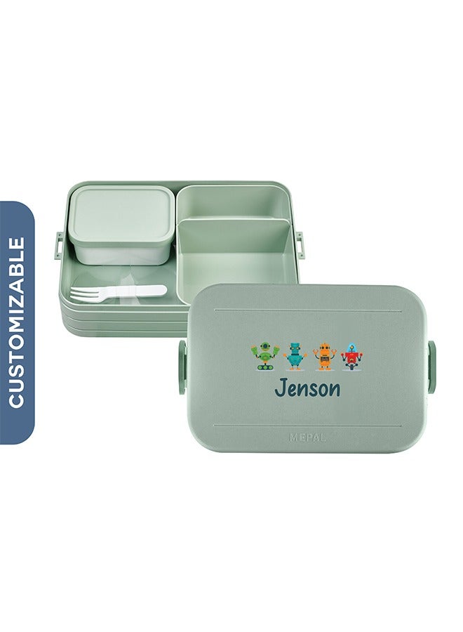 Large Personalised Lunch box Take a Break - Nordic sage - Robots Design Lunch Box