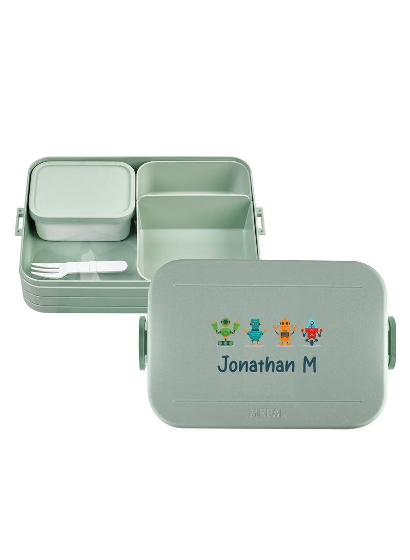 Large Personalised Lunch box Take a Break - Nordic sage - Robots Design Lunch Box