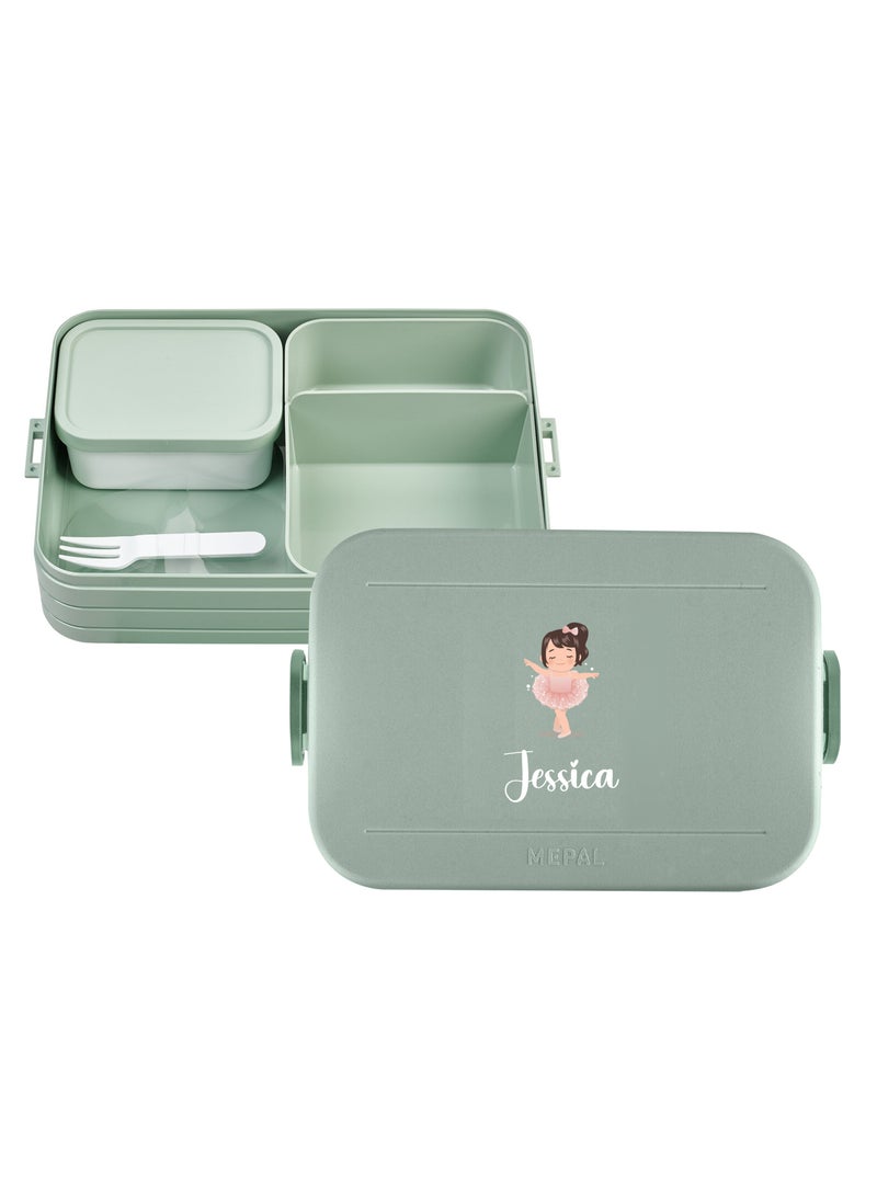 Large Personalised Cute pink ballerina girl Design Lunch Box- Nordic sage