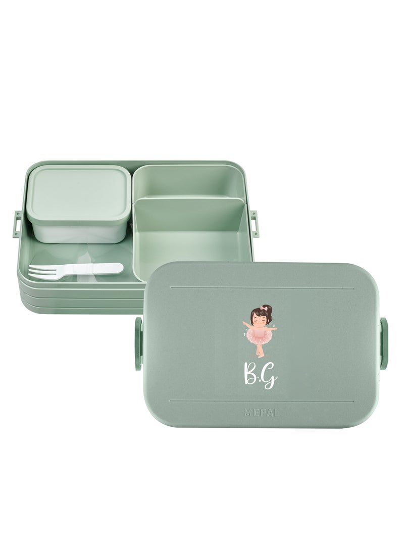 Large Personalised Cute pink ballerina girl Design Lunch Box- Nordic sage