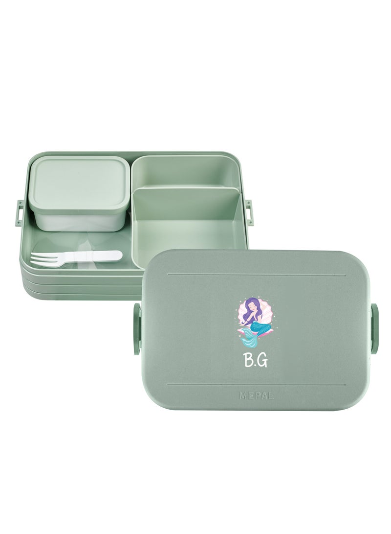 Large Personalised Mermaid Design Lunch Box- Nordic sage