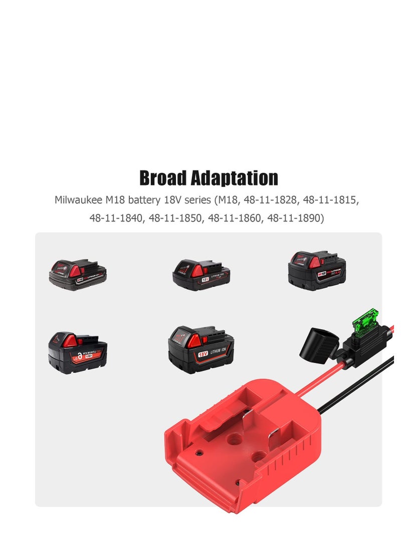 M18 Power Wheels Adapter for Milwaukee Battery 18V Battery Adapter for DIY Ride On Truck RC Toys Robotics, Upgrade Battery Conversion with Switch Fuse Holder 12AWG Wire and 30Amp Fuses Kit, Red